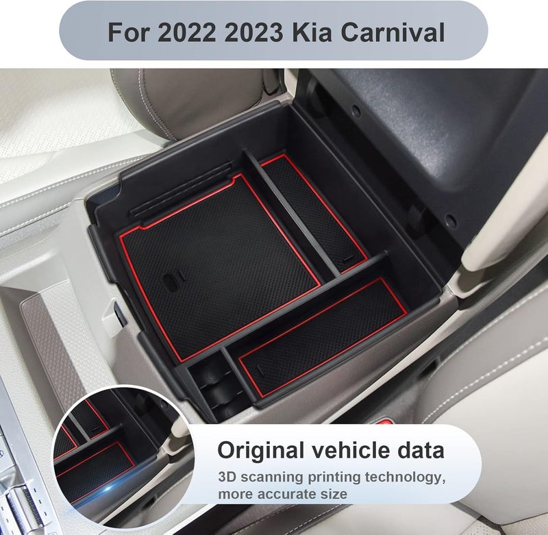SKTU Compatible with 2022-2025 2026 Kia Carnival Center Console Organizer 2024 2025 2026 Carnival Accessories Insert ABS Materials Tray 2022-2026 Carnival Console Tray with Coin and USB Hole (Red) - Image 4